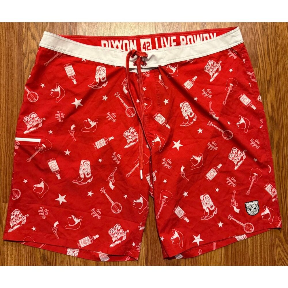 Dixxon Giddy Up Live Rowdy Board Shorts Mens 42 8" Red Swim Trunks
